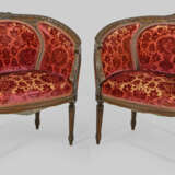 Paar Louis XVI-Salonsessel Buchenholz, nussbaumfar… - photo 1