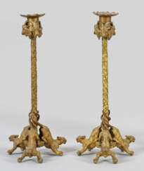 Paar Napoleon III-Kerzenleuchter 1-flg.; Bronze. D…