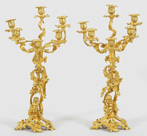 Paar Rokoko-Girandolen Gegenstücke. 6-flg.; Bronze… - фото 1