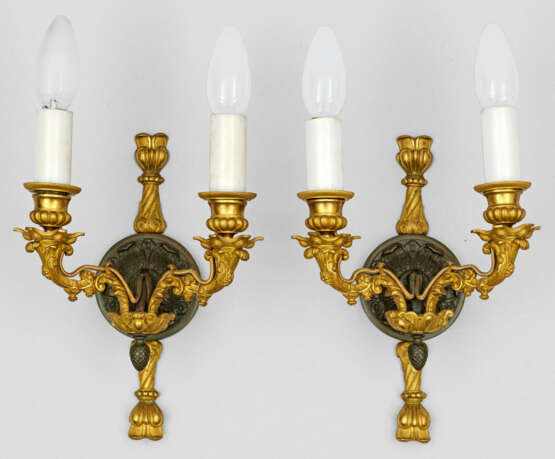 Paar Napoleon III-Wandleuchter 2-flg.; Bronze, ver… - Foto 1
