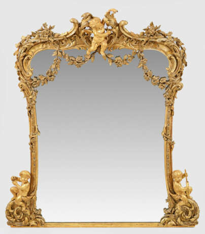 Großer Belle Epoque-Wandspiegel Holz, stuckiert, g… - photo 1