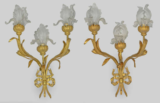 Paar Belle Epoque-Wandappliken 3-flg.; Bronze, ver… - фото 1