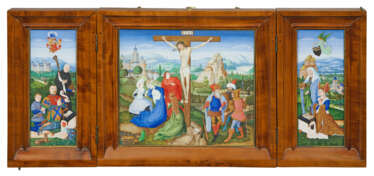 Fein gemalter, kleiner Hausaltar als Triptychon