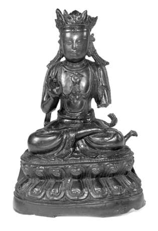 Bronzefigur des sitzenden Guanyin auf Lotosthron - Foto 1
