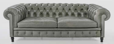 Chesterfield-Sofa Graublaues Leder und s…