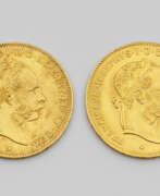 Schmuck. Zwei Goldmünzen "Österreich, 4 Florin/10…