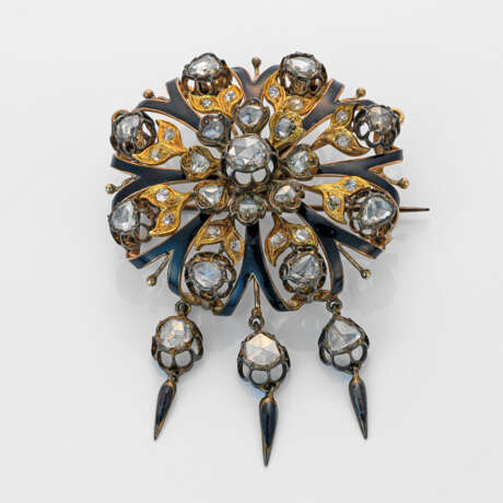 Belle Epoque Diamant-Blütenbrosche Silbe… - photo 1