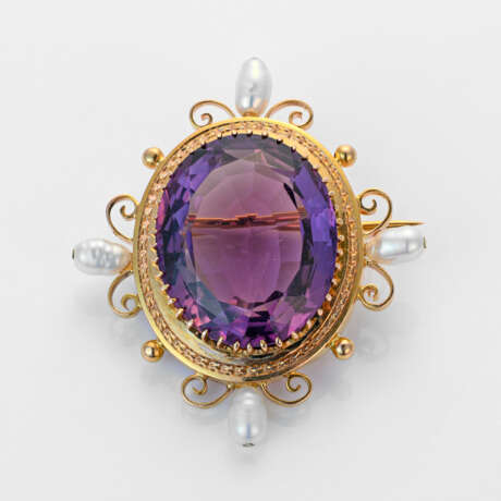 Belle Epoque Amethyst-Perlen-Brosche Gel… - photo 1