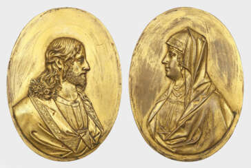Paar Bronze-Reliefplaketten mit Christus…