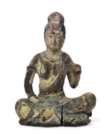 Gefasste Holzfigur des sitzenden Guanyin - photo 1