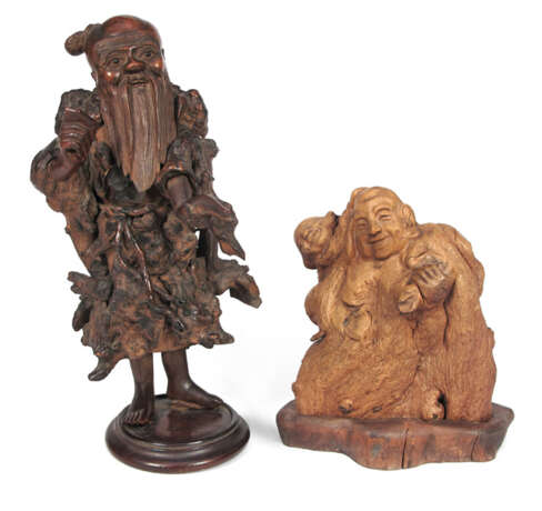 Zwei Figuren aus Holz des Budai mit einem Knaben und eines Unsterblichen - photo 1