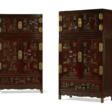 A MAGNIFICENT PAIR OF FINELY-CARVED &#39;HUNDRED ANTIQUES&#39; ZITAN COMPOUND CABINETS AND HATCHESTS - Jetzt bei der Auktion