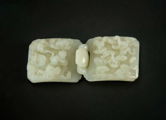 A RARE WHITE JADE `ZODIAC ANIMALS` TWO-PART BELT BUCKLE - photo 1