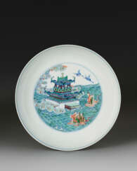 A FINELY DECORATED DOUCAI ‘LONGEVITY&#39; DISH