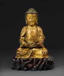 A GILT-BRONZE FIGURE OF SEATED AMITABHA BUDDHA