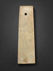 A MOTTLED GREYISH-GREEN JADE CEREMONIAL BLADE, GUI