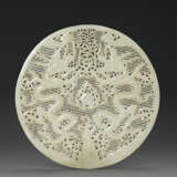 A RARE LARGE WHITE JADE CIRCULAR `DRAGON` PLAQUE - photo 1
