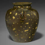 A GOLD-SPLASHED BRONZE OVOID JAR WITH LOOSE-RING HANDLES - photo 1