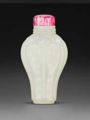 A CARVED WHITE JADE SNUFF BOTTLE