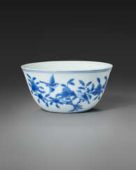 A BLUE AND WHITE &#39;BIRD AND FLOWER&#39; &#39;LAN&#199;A CHARACTERS&#39; BOWL