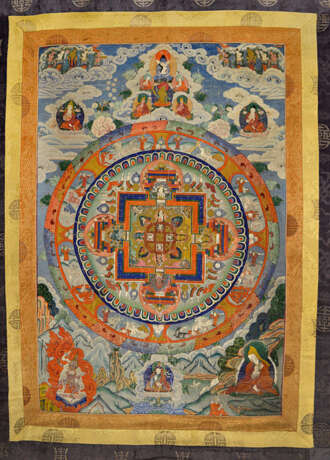 Thangka mit Mandala, umgeben von Lamas und Gottheiten - photo 1