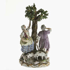 A porcelain group of apple pickers