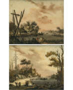 Various antique items. A pair of reverse glass paintings