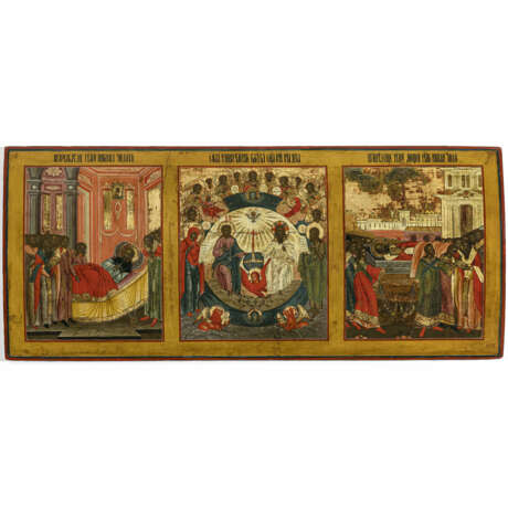 A multi-panel icon - The Dormition of Saint Nicholas, New Testament Trinity, The Transfer of the Body of Saint Nicholas - photo 1