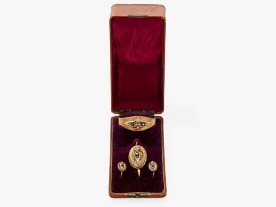 A parure consisting of a bangle, a pair of earrings, and a brooch/pendant with turquoises and seed pearls - фото 5