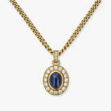 Delicate curb chain with pendant featuring sapphire and diamonds - photo 1
