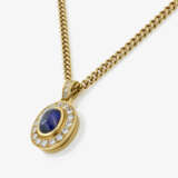 Delicate curb chain with pendant featuring sapphire and diamonds - photo 2