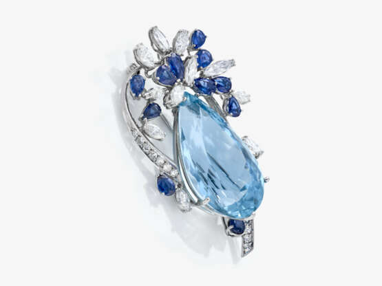 A brooch with aquamarine, diamonds, and sapphires - фото 2