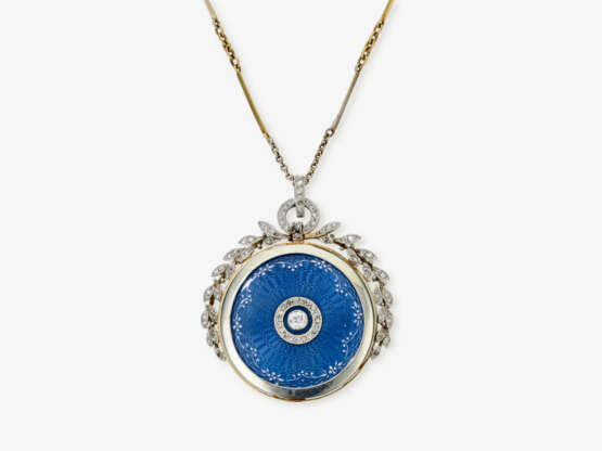 A pendant with diamonds and fine blue enamel, with a fine anchor chain and bar necklace - фото 1