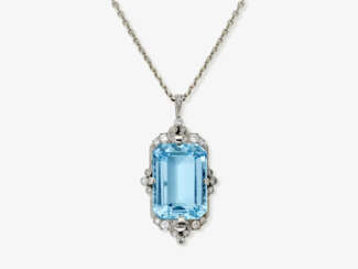A pendant with aquamarine and diamonds