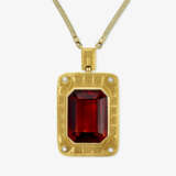 A necklace with a large citrine, brilliant-cut diamonds, and very fine gold granulation - photo 1