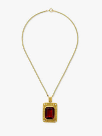 A necklace with a large citrine, brilliant-cut diamonds, and very fine gold granulation - photo 3