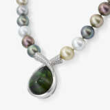 A Tahitian cultured pearl necklace with clasp with a large tourmaline and brilliant-cut diamonds - photo 1