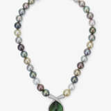 A Tahitian cultured pearl necklace with clasp with a large tourmaline and brilliant-cut diamonds - photo 2