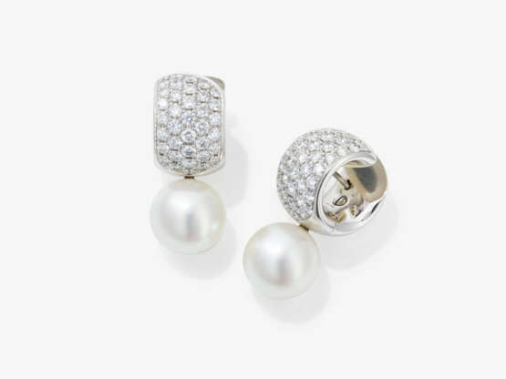 Earrings with pearls and brilliant-cut diamonds - photo 1