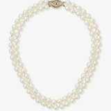 A two-strand Akoya cultured pearl necklace with diamond-studded clasp - photo 2