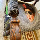 Unique and Large Carved Oak Armchair in Modern Fabric in the Style of Louis XIII Oak and fabric Louis XIII - Renaissance 19th century - Foto 4