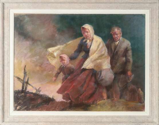 Refugees Pastel and black stone Early 20th century - photo 1