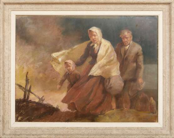 Refugees Pastel and black stone Early 20th century - photo 2