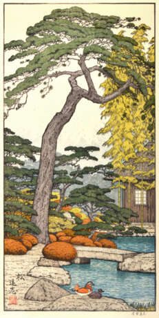 Farbholzschnitt mit Titel 'Matsu' aus der Serie 'The friendly Garden' von Toshi Yoshida - Foto 1