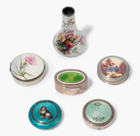 Lot: 5 Zierdosen und 1 Väschen, Anfang 20.Jh. - photo 1