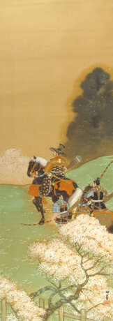 Malerei von Jägern mit Pferd, signiert - Foto 1