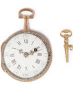 Montres. Gold-Spindeluhr mit Emailminiatur, um 1780