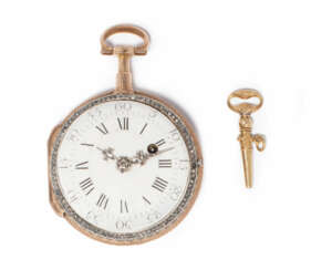 Gold-Spindeluhr mit Emailminiatur, um 1780
