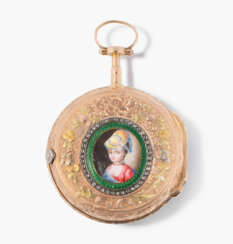 Gold-Taschenuhr mit Emailminiatur, um 1780