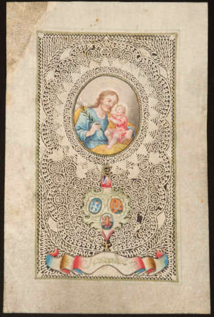 Spitzenbild "Maria und Hl. Joseph" mit Abtwappen - photo 2